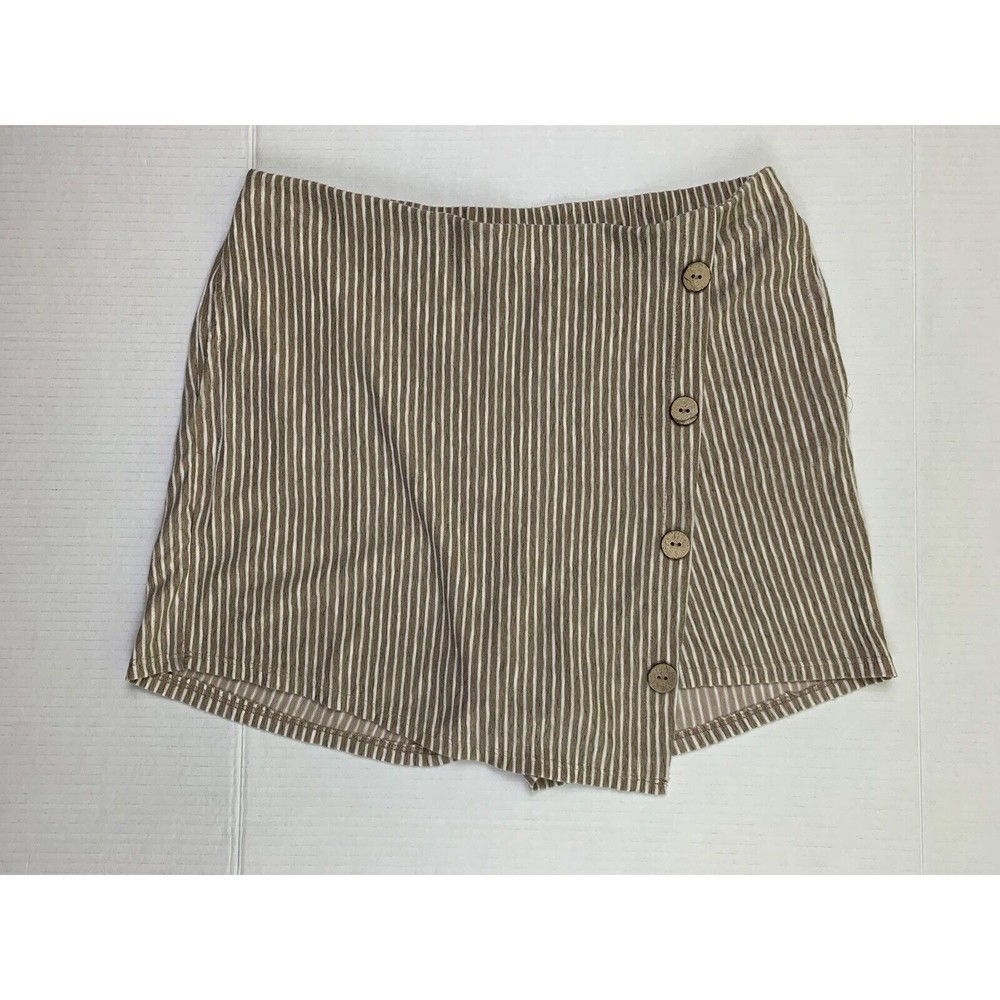 EST 1946 Skort Shorts Skirt Size M Beige White Striped Faux Wrap Pull On